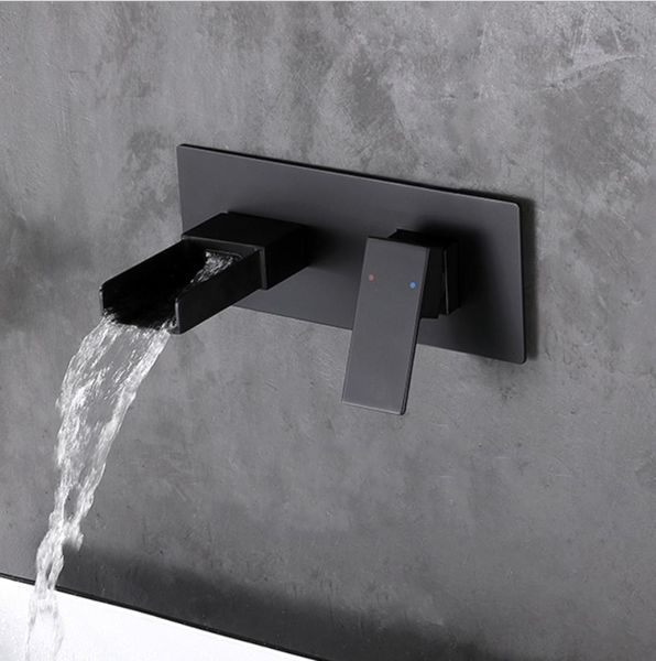 in wall concealed basin sink faucet bathroom solid brassed matt black waterfall mixer tap square style
in wall concealed basin sink faucet bathroom solid brassed matt black waterfall mixer tap square style