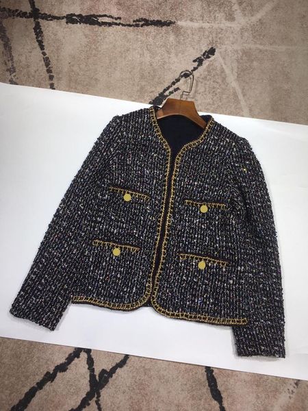 women's wool & blends plaid tweed coats women v-neck long sleeve knitted high-end brand hand weave edge four pocket coat autumn, Black
women's wool & blends plaid tweed coats women v-neck long sleeve knitted high-end brand hand weave edge four pocket coat autumn, Black