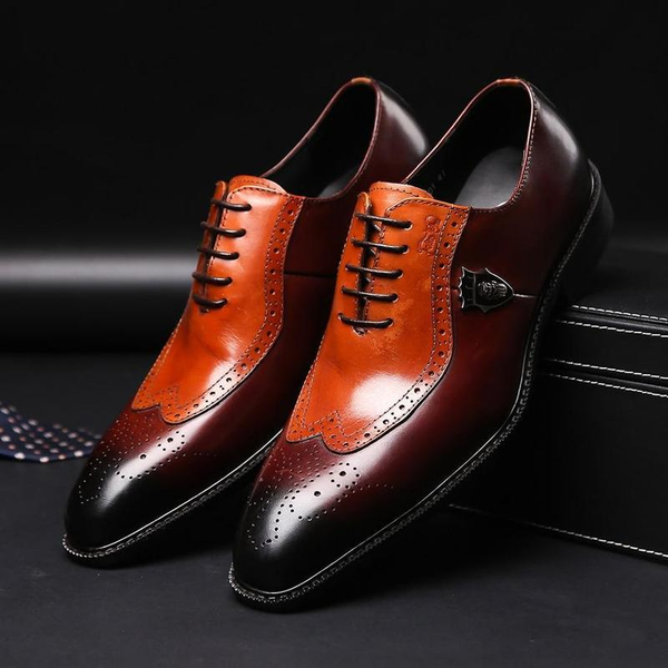 

2021 Mens Handmade Gradient Bandage Brock Business Formal Atmosphere Banquet Wedding Temperament Pu Leather Shoes HL058, Brown