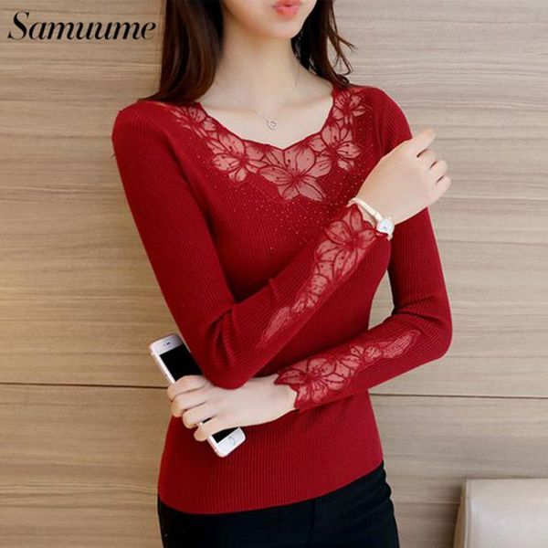 women's sweaters samuume 2021 hollow lace flower embroidered pullover women fashion winter long sleeve knit female a508, White;black
women's sweaters samuume 2021 hollow lace flower embroidered pullover women fashion winter long sleeve knit female a508, White;black