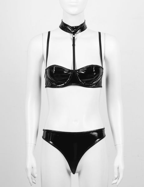 womens porno wet look leather pole dance outfit club rave stripper lingerie set half cups latex bra with crotchless briefs, Black;white
womens porno wet look leather pole dance outfit club rave stripper lingerie set half cups latex bra with crotchless briefs, Black;white