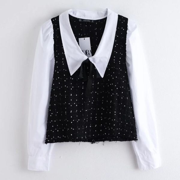 women's blouses & shirts women contrast color splicing woolen blouse bow tie smock female long sleeve shirt casual lady loose blusas s, White
women's blouses & shirts women contrast color splicing woolen blouse bow tie smock female long sleeve shirt casual lady loose blusas s, White