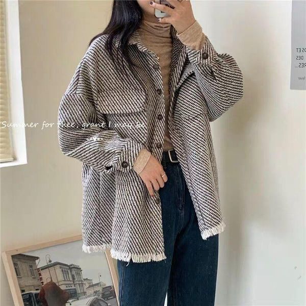 women's jackets blouse retro long-sleeved shirt jacket female korean version loose striped collar batwing, Black;brown
women's jackets blouse retro long-sleeved shirt jacket female korean version loose striped collar batwing, Black;brown