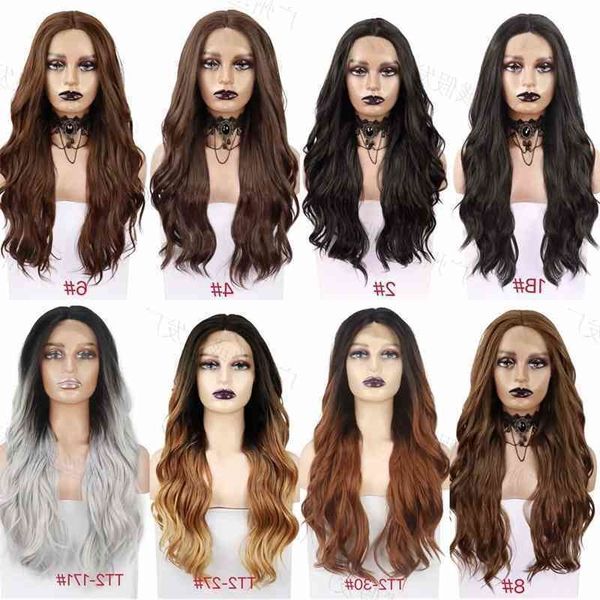 women's women's front lace split chemical fiber long curly hair big wave s wig headgear, Black
women's women's front lace split chemical fiber long curly hair big wave s wig headgear, Black