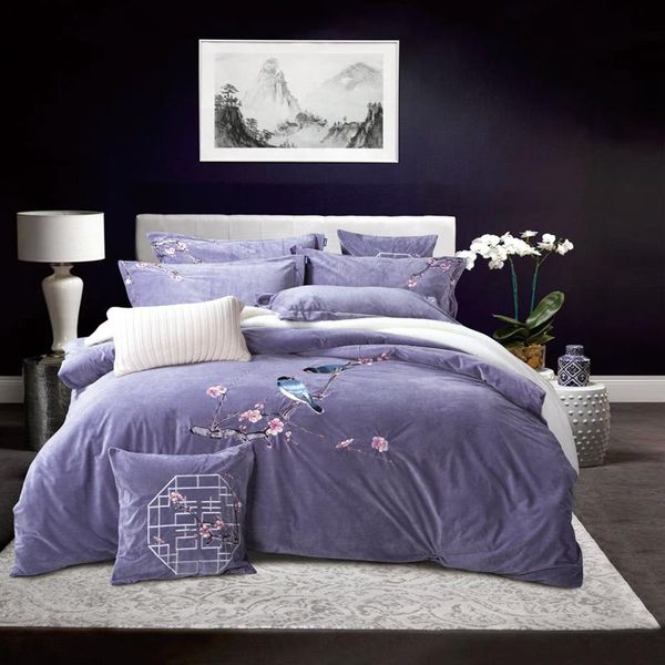 bedding sets purple luxury chinese style flowers bird embroidery winter flannel cover sheet set bed linen velvet duvet pillowcase
bedding sets purple luxury chinese style flowers bird embroidery winter flannel cover sheet set bed linen velvet duvet pillowcase