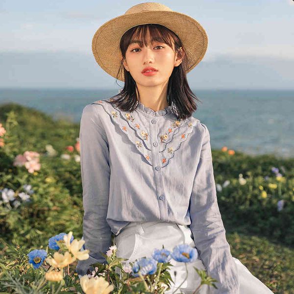 blouses spring arrival cotton linen embroidered long sleeve versatile outwear women's shirt 3s03, White
blouses spring arrival cotton linen embroidered long sleeve versatile outwear women's shirt 3s03, White