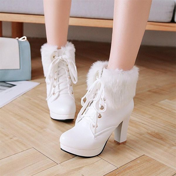boots white fur platform women's warm wool shoe for ladies sweet round toe lace up high block heel ankle snow, Black
boots white fur platform women's warm wool shoe for ladies sweet round toe lace up high block heel ankle snow, Black