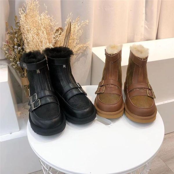 boots 2021 women winter snow double buckle booties genuine leather round toe fur shoes designer, Black
boots 2021 women winter snow double buckle booties genuine leather round toe fur shoes designer, Black