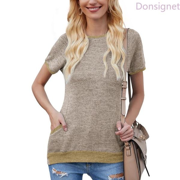 women's t-shirt donsignet fashion spring summer hit color pocket casual loose short sleeves round neck pullover woman t-shirts, White
women's t-shirt donsignet fashion spring summer hit color pocket casual loose short sleeves round neck pullover woman t-shirts, White