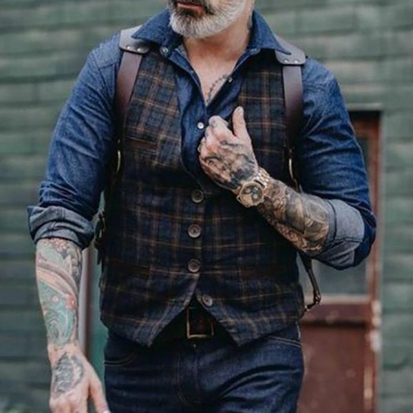 men's vests man suit vest fashion slim fit thin grid plaid men waistcoat jacket mens business casual clothing 2021, Black;white
men's vests man suit vest fashion slim fit thin grid plaid men waistcoat jacket mens business casual clothing 2021, Black;white