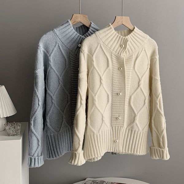 tees 2021 spring o-neck long knitted single button beige sweater women cardigans, White
tees 2021 spring o-neck long knitted single button beige sweater women cardigans, White