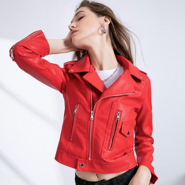 women's leather & faux 2021 red spring autumn women jacket ladies solid with zipper biker coat female casual outwear motorcycle jackets, Black
women's leather & faux 2021 red spring autumn women jacket ladies solid with zipper biker coat female casual outwear motorcycle jackets, Black