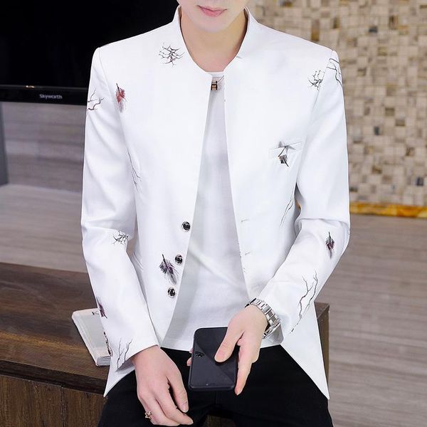 men's suits & blazers hoo 2021 autumn and winter stand collar printed handsome suit youth slim casual blazer, White;black
men's suits & blazers hoo 2021 autumn and winter stand collar printed handsome suit youth slim casual blazer, White;black