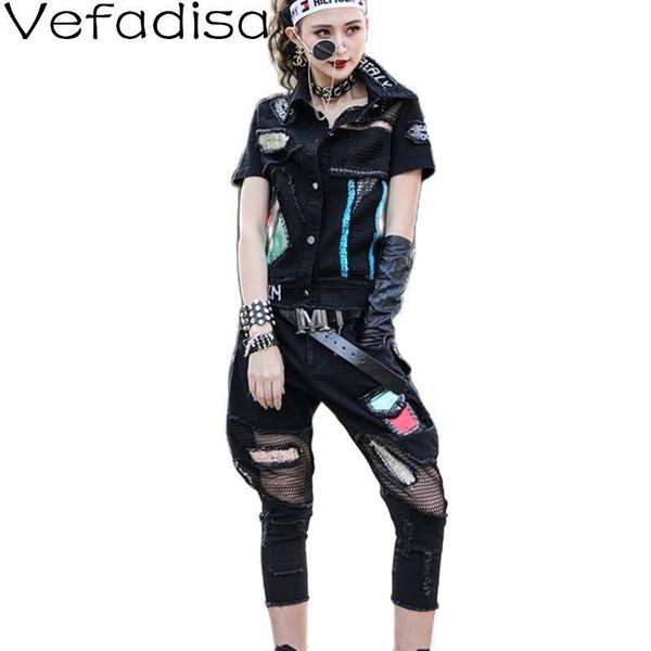women's two piece pants vefadisa black streetwear summer women set 2021 mesh patchwork female blouse +hole calf-length fashion 2 qyf578, White
women's two piece pants vefadisa black streetwear summer women set 2021 mesh patchwork female blouse +hole calf-length fashion 2 qyf578, White