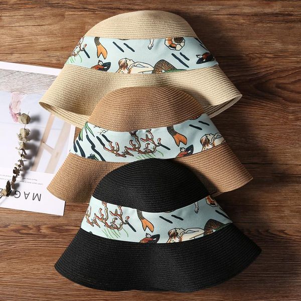 designer handmade women summer straw bucket hat uv protect green ribbon bird print beach cap elegant floppy visor hats wide brim, Blue;gray
designer handmade women summer straw bucket hat uv protect green ribbon bird print beach cap elegant floppy visor hats wide brim, Blue;gray