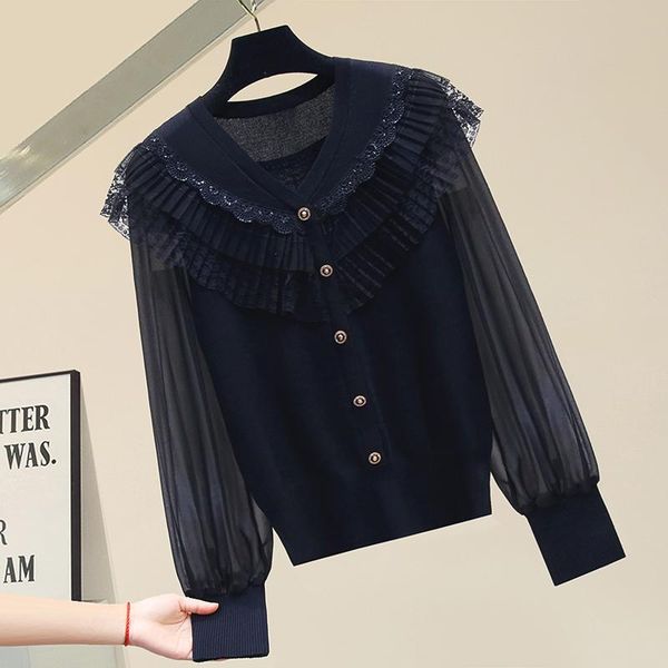 women's blouses & shirts 2021 spring autumn mesh spliced long sleeve knit coat women knitted fashion lace shirt blusas de mujer, White
women's blouses & shirts 2021 spring autumn mesh spliced long sleeve knit coat women knitted fashion lace shirt blusas de mujer, White