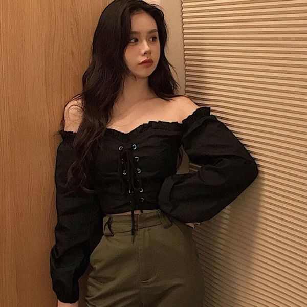 women's blouses & shirts slash neck lace up blouse korean fashion puff sleeve women short shirt ropa mujer femme, White
women's blouses & shirts slash neck lace up blouse korean fashion puff sleeve women short shirt ropa mujer femme, White