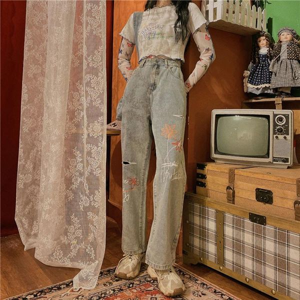 printed jeans women's straight tube loose fat mm large size design sense retro personality high waist show thin hole wide leg, Blue
printed jeans women's straight tube loose fat mm large size design sense retro personality high waist show thin hole wide leg, Blue