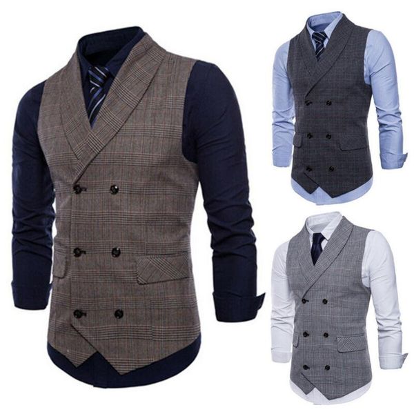 men's vests men`s formal slim fit v-neck sleeveless waistcoat vest suit casual business plaid coat, Black;white
men's vests men`s formal slim fit v-neck sleeveless waistcoat vest suit casual business plaid coat, Black;white