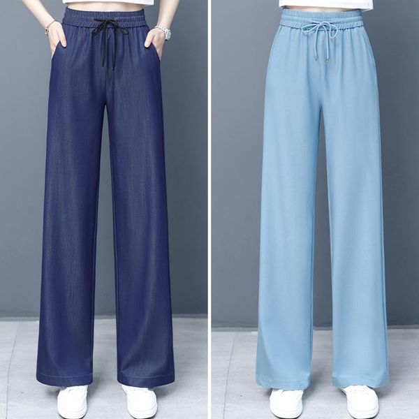 women's jeans tencel denim wide-leg pants 2021 summer thin high waist slack loose ice silk casual trousers, Blue
women's jeans tencel denim wide-leg pants 2021 summer thin high waist slack loose ice silk casual trousers, Blue