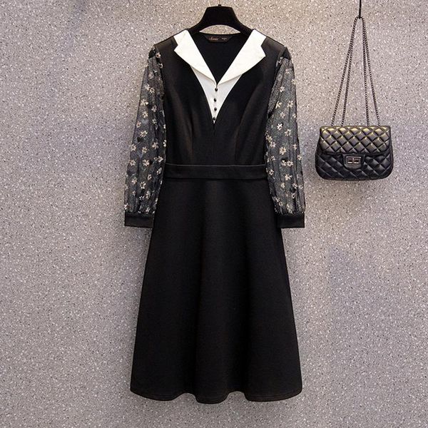 casual dresses 5xl plus size elegant patchwork mesh print dress autumn winter 2021 long sleeve v-neck hollow out black vestidos, Black;gray
casual dresses 5xl plus size elegant patchwork mesh print dress autumn winter 2021 long sleeve v-neck hollow out black vestidos, Black;gray