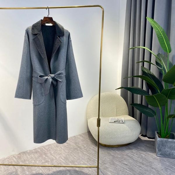 women's wool & blends double-faced grey loose coat with belt original women fashion streetwear england style warm winter 2021, Black
women's wool & blends double-faced grey loose coat with belt original women fashion streetwear england style warm winter 2021, Black