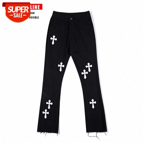 tkpavibe style pants black and white cross embroidery raw hiphop micro flared jeans men #ji0g, Blue
tkpavibe style pants black and white cross embroidery raw hiphop micro flared jeans men #ji0g, Blue
