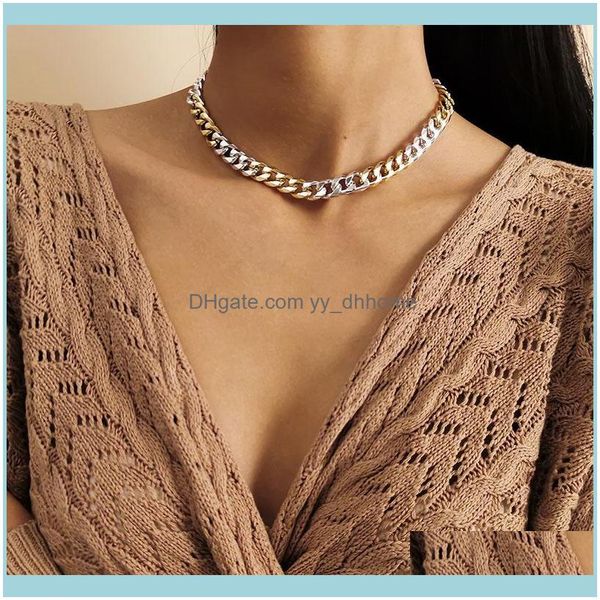 necklaces & pendants jewelryfashion geometric mixed color thick chain simple metal punk hip hop necklace women exaggerated party jewelry 202, Golden;silver