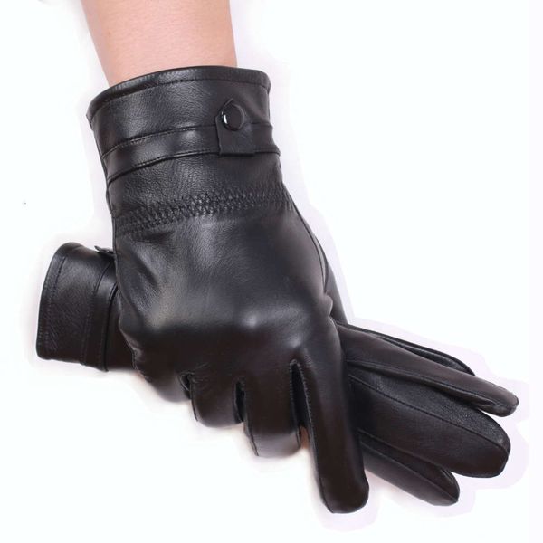 gloves men' leather men' sheepskin warm wind proof plush riding, Blue;gray
