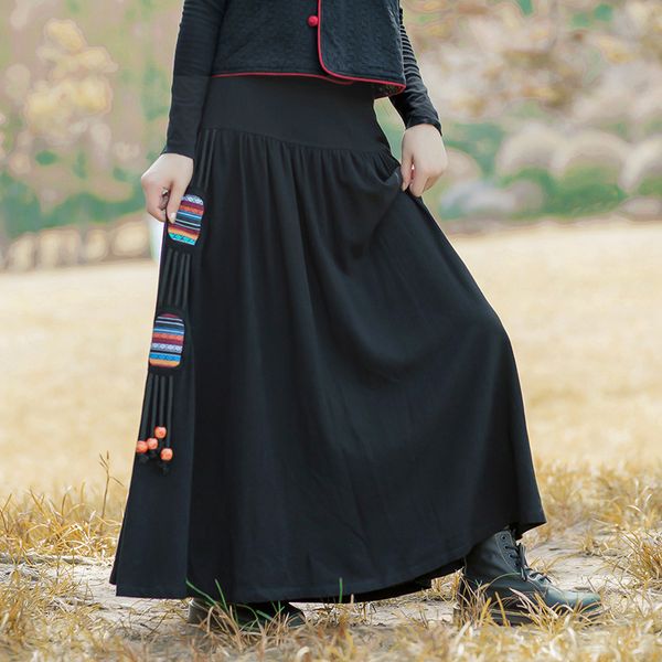 johnature women black vintage skirts elastic waist embroidery thick autumn cotton linen patchwork chinese style skirts 210521
johnature women black vintage skirts elastic waist embroidery thick autumn cotton linen patchwork chinese style skirts 210521