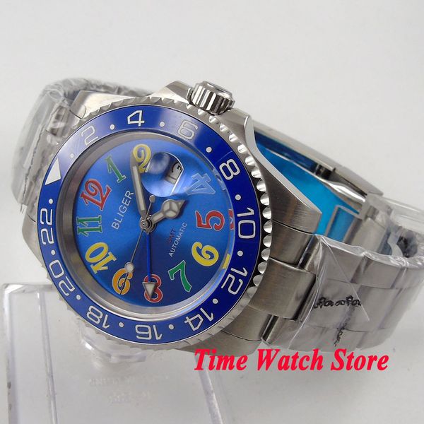 bliger 40mm blue dial date colorful marks saphire glass ceramic cover gmt automatic watch clock, Slivery;brown
bliger 40mm blue dial date colorful marks saphire glass ceramic cover gmt automatic watch clock, Slivery;brown
