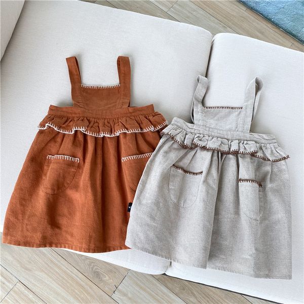 new 2021 spring korean style baby girls cotton linen suspenders dress pure color ruched backless toddlers kids straps dresses, Red;yellow
new 2021 spring korean style baby girls cotton linen suspenders dress pure color ruched backless toddlers kids straps dresses, Red;yellow