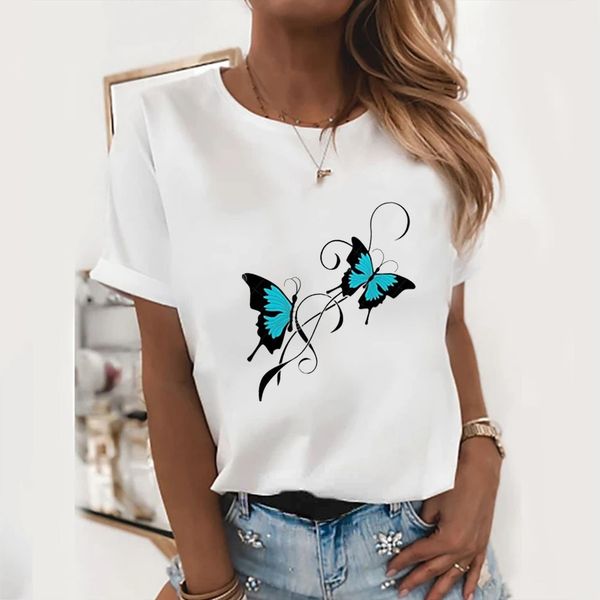 two butterfly print funny women t shirt round neck harajuku clothes summer loose tees femme short sleeve, White
two butterfly print funny women t shirt round neck harajuku clothes summer loose tees femme short sleeve, White