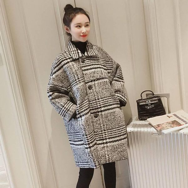 woolen mid-length coat women's winter korean loose houndstooth kasen thick wool jacket female outwear & blends, Black
woolen mid-length coat women's winter korean loose houndstooth kasen thick wool jacket female outwear & blends, Black