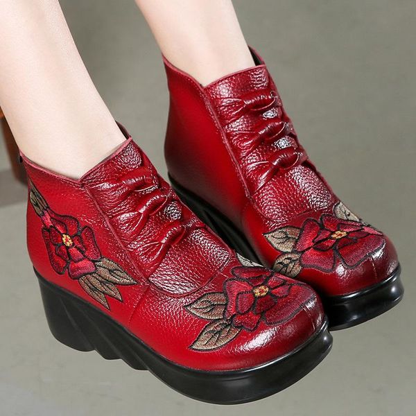 boots fashion handmade for women genuine leather ankle shoes vintage platform round toes wedges, Black
boots fashion handmade for women genuine leather ankle shoes vintage platform round toes wedges, Black