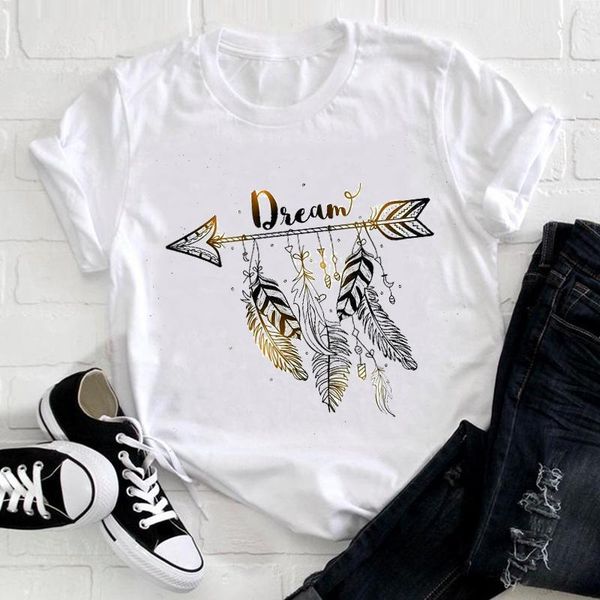 women's t-shirt women clothing feather arrow kawaii trend 90s fashion short sleeve summer clothes print tshirt female tee graphic, White
women's t-shirt women clothing feather arrow kawaii trend 90s fashion short sleeve summer clothes print tshirt female tee graphic, White