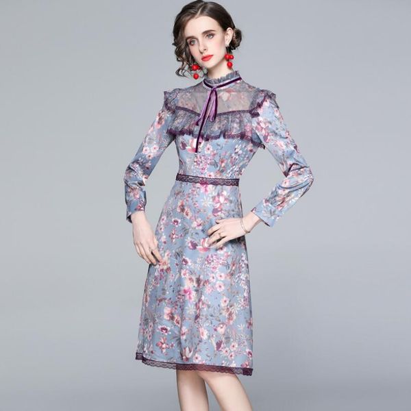 women dress lace up mesh patchwork bow long sleeve knee length elegant a line dresses vestidos femme robe w1357, Black
women dress lace up mesh patchwork bow long sleeve knee length elegant a line dresses vestidos femme robe w1357, Black
