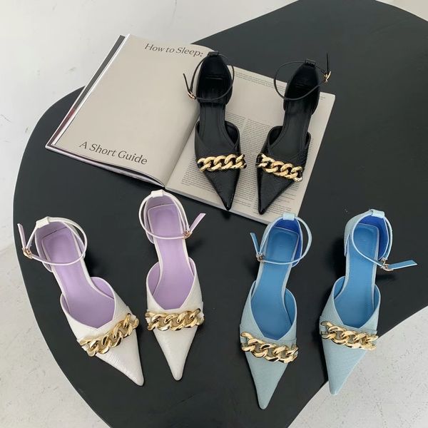 elegant women sandals pointed toe metal chain ankle strap thin low heels summer dress pumps solid color elegant slides sandals 210513, Black
elegant women sandals pointed toe metal chain ankle strap thin low heels summer dress pumps solid color elegant slides sandals 210513, Black