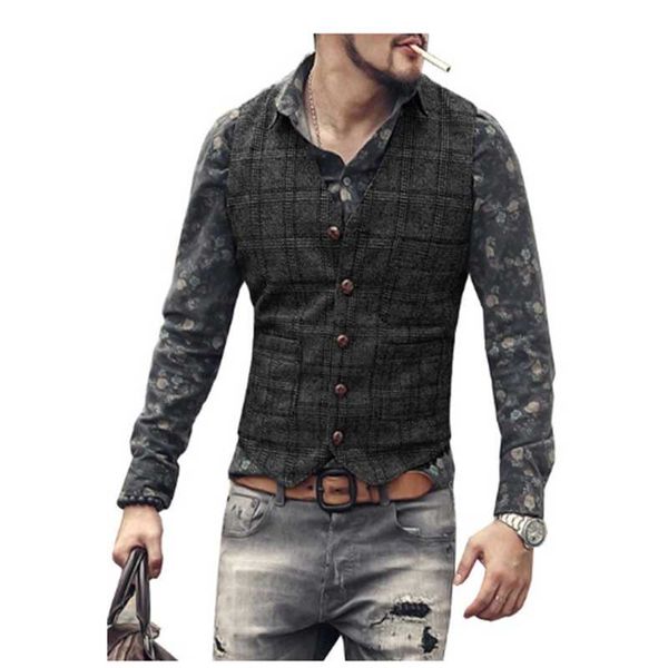 men's vests plaid suit vest for men wool tweed waistcoat casual slim fit formal business groomsmen wedding, Black;white
men's vests plaid suit vest for men wool tweed waistcoat casual slim fit formal business groomsmen wedding, Black;white