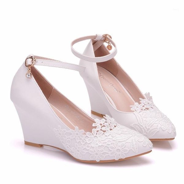 lace flower fashion high heel women's wedge with casual shallow mouth buckle pointed shoes large size wedding dress, Black
lace flower fashion high heel women's wedge with casual shallow mouth buckle pointed shoes large size wedding dress, Black
