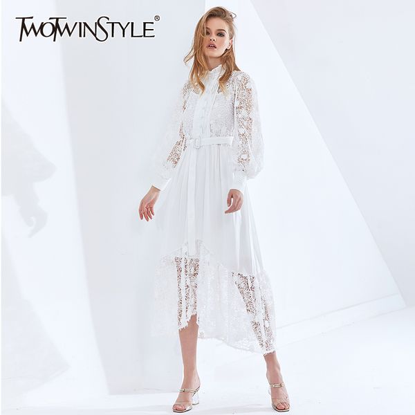 patchwork lace dress for women stand collar lantern long sleeve high waist hollow out mid dresses female tide 210423, Black;gray 
patchwork lace dress for women stand collar lantern long sleeve high waist hollow out mid dresses female tide 210423, Black;gray