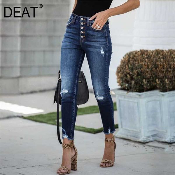 deat deep blue jeans holoe tassel button high waist slim small feet pants women casual softener fit fashion ht211 210927
deat deep blue jeans holoe tassel button high waist slim small feet pants women casual softener fit fashion ht211 210927