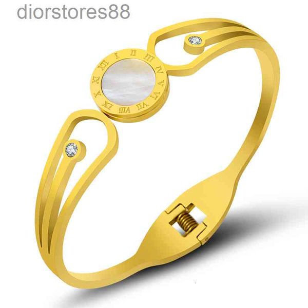 bangles bracelet roman digital white shell double diamond spring opening personalized design titanium steel, Black
bangles bracelet roman digital white shell double diamond spring opening personalized design titanium steel, Black