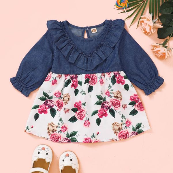 born baby girl clothes long sleeve denim pink floral print dress spring outfits toddler dresses girl's, Red;yellow
born baby girl clothes long sleeve denim pink floral print dress spring outfits toddler dresses girl's, Red;yellow