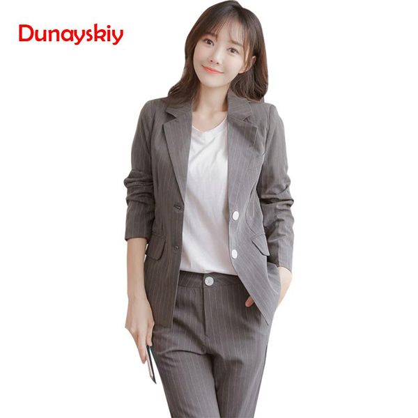 women's suits & blazers dunayskiy 2021 women pant 2 piece set long sleeve dark gray striped slim blazer jacket and trouses office lady, White;black
women's suits & blazers dunayskiy 2021 women pant 2 piece set long sleeve dark gray striped slim blazer jacket and trouses office lady, White;black