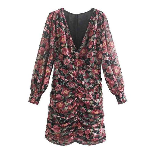 women dress spring summer deep v-neck long sleeve floral printed mini party holidays elegant female pleated 210524, Black;gray
women dress spring summer deep v-neck long sleeve floral printed mini party holidays elegant female pleated 210524, Black;gray