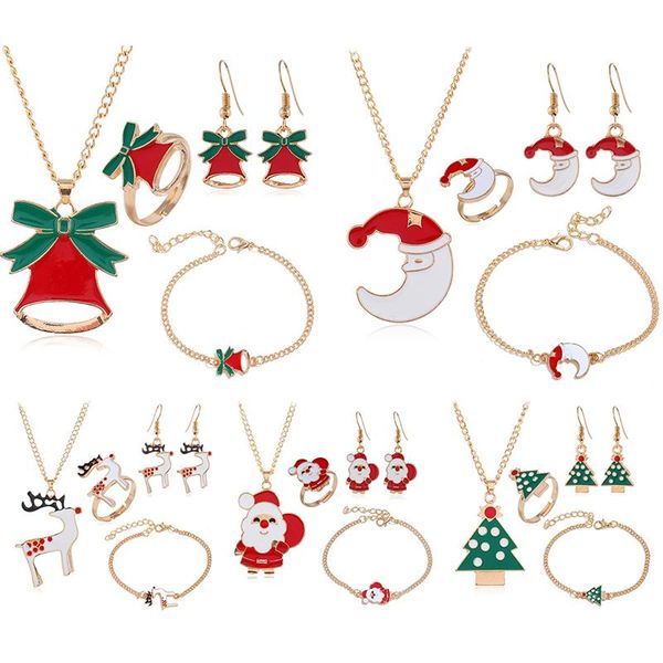 earrings & necklace 5pcs/set christmas jewelry set santa elk bell earring choker bracelet bangle decor for girl women xmas accessories gift, Silver 
earrings & necklace 5pcs/set christmas jewelry set santa elk bell earring choker bracelet bangle decor for girl women xmas accessories gift, Silver