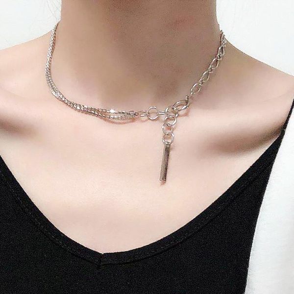 short exaggerated necklace punk style crystal stone link chain choker gifts for women collares de moda chains, Silver
short exaggerated necklace punk style crystal stone link chain choker gifts for women collares de moda chains, Silver