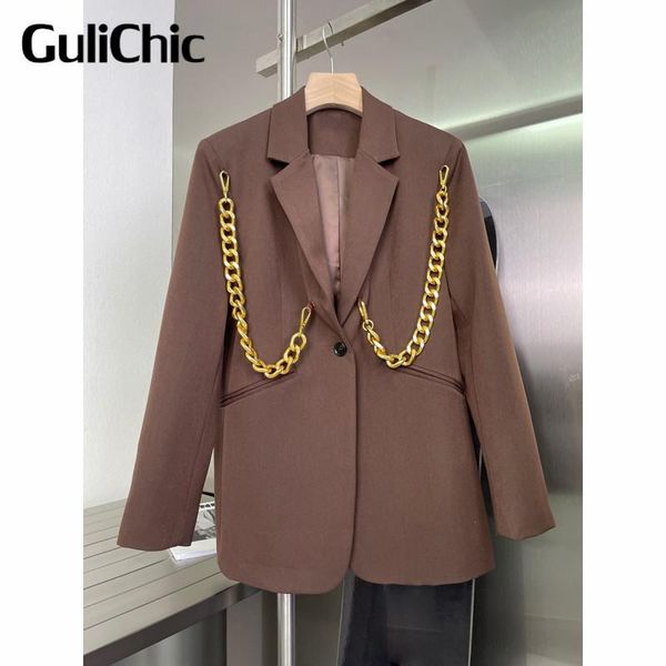 women's suits & blazers 6.28 high end quality metal chain decoration single button casual fashion blazer women, White;black
women's suits & blazers 6.28 high end quality metal chain decoration single button casual fashion blazer women, White;black