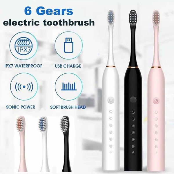 smart electric toothbrush ultrasonic with 4 brushes replacement heads usb rechargeable tooth brush waterproof 6 modes
smart electric toothbrush ultrasonic with 4 brushes replacement heads usb rechargeable tooth brush waterproof 6 modes